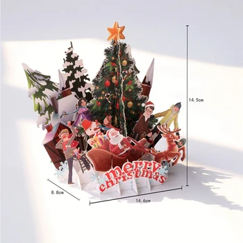 3D Vianočné Pohľadnice Pop-Up Karty Snehuliak Santa Claus Auto Papier Obálky Pohľadnicu Svadby, Narodeninové Pozvánky Dary