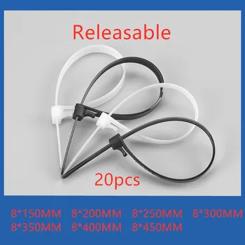 20pcs Releasable nylon zväzkovače 8x500/8x550/8x600mm môže voľné slipknot kravatu opakovane použiteľné obaly Plastové Zip Kravatu zábal Popruh