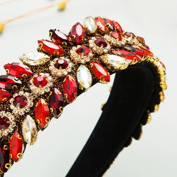 Nové Prišiel Ručné Luxusné Bling Červená Drahokamu Hlavový Most Plný Crystal Geometrické Diamond Hairband Ženy, Doplnky Do Vlasov