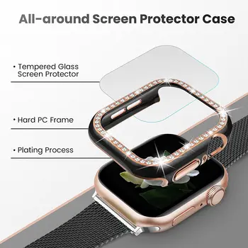 Bling Sklo+Kryt Pre Apple Hodinky prípade 40 mm 44 mm 42mm 38mm iWatch Diamond nárazník+Screen Protector Apple hodinky serie 3 4 5 6 SE