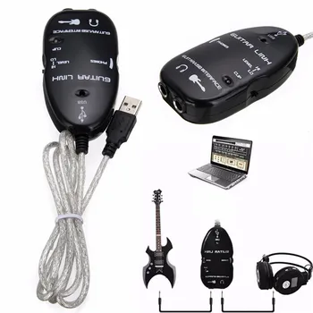 Black Adaptér, Elektrická Gitara Na USB Rozhranie pre Prepojenie Kábel Audio Adaptér pre PC/MAC Nahrávanie