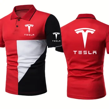 Letné Mens POLO tričko Tesla auto Logo Tlač Módne Bežné vysoko kvalitnej bavlny Spojov bežné trend Mens topy polo tričko