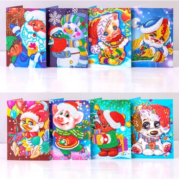 8pcs 5D Diamond Maľovanie Vianočné Pohľadnice Strany Karty Výšivky Narodeniny Papier DIY Pozdrav Pohľadnice Cartoon Deti Darček