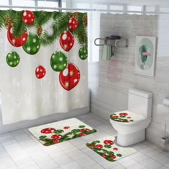 Vianočné Sprchový Záves Šťastné A Veselé Vianoce, Výzdoba Pre Domáce Snowflake Loptu Sprchový Záves Nepremokavé Kúpeľňa Alebo Mat Wc Kryt