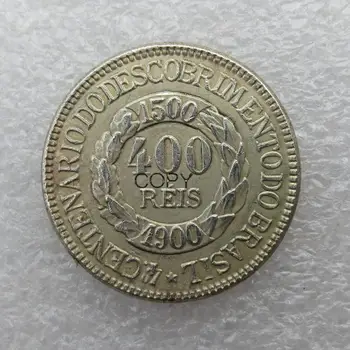 1900 Brazília 400 REIS Strieborné Pozlátené Mince Kópia