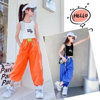 Detské Hip Hop Kostým Nastaviť 2021 kórejský Lete Dievčatko Vesta + Voľné Nohavice Výkon Kostým Nastaviť Tepláková súprava pre Deti