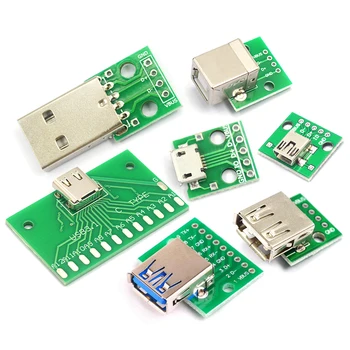 5/2KS USB Konektor Samec /MINI MICRO USB na DIP Adaptér Doska 2.54 MM Samica Konektor Typ B-C USB2.0 3.0 Žena PCB Konvertor