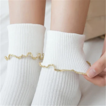 [EIOISAPRA] Jeseň Zima Ženy Lacework Členkové Ponožky Čistá Farebná Bavlna Dlhé Pevné Voľné Hromady Servítky Krátke Ponožky Pre Lady Sox