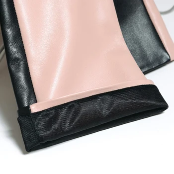 Zimné Ženy pravej Kože Kontrast Farieb 40/50 cm Dlhé Rukavice Žena Pink/Black Opera Večer Luva Mujer Ulici Deri Gantlet