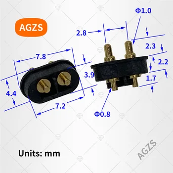 Pogo pin konektorov 2PIN komã © tou je 2p DIP náprstok test ihrisku:2.8 mm 2.8 pogopin výška: 6,2 mm AGZS
