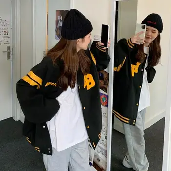 Dámske sako list výšivky prúžok kabát Japonskej študentky kórejský voľne žijúcich bežné baseball jednotné bundy