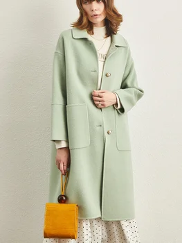 Zelená obojstranné tweed kabát dámske zimné 2021 nové stredné a dlhé štýle high-end populárne Hepburn vlny kabát nula cashmere