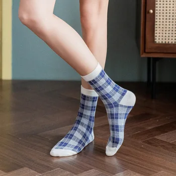 Nové Dievča Houndstooth Ponožky Britský Štýl Wild Modré Pruhované Koberčeky Ponožky dámske Príliv Ponožky Škole Štýl Ženy, Dievčatá Ponožky