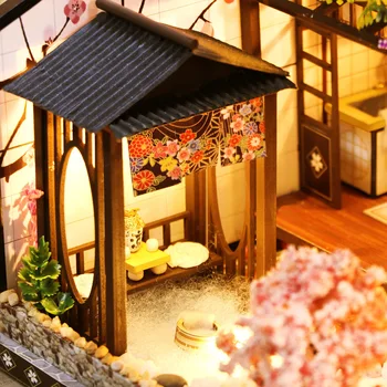 DIY Drevený domček pre bábiky Čínskej a Japonskej Zmiešaný Štýl Auta 3D Bábika Domy Miniatúrne s Nábytkom Casa Zmontované Hračky pre deti Darček