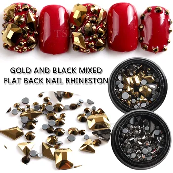 1bottle/veľa Black gold Nail Crystal Drahokamu Multi-veľkosť Ploché Dno Sklo Drahokamy Príslušenstvo DIY Manikúru, Nail Art, 3D Dekorácie