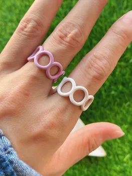 10Pcs Kórea Módne Farebné Smalt Geometrické Reťazca Otvoriť Prstene pre Ženy, Dievčatá Candy Farby Prst Prsteň Letné Šperky Darček