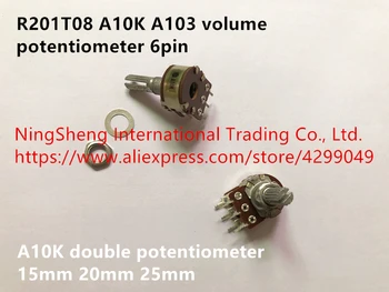 Originál nové import R201T08 A10K A103 volume potenciometer 3pin 6pin A10K dvojitý potenciometer 15 mm 20 mm 25 mm (PREPÍNAČ)