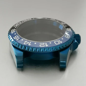 Pre NH35/NH36 Pohyb 40MM elektrolyticky pokrývajú Modré Hodinky Prípade Zafírové Sklo Ploché Zrkadlo/ Zväčšovacie Sklo Sledovať Prípade