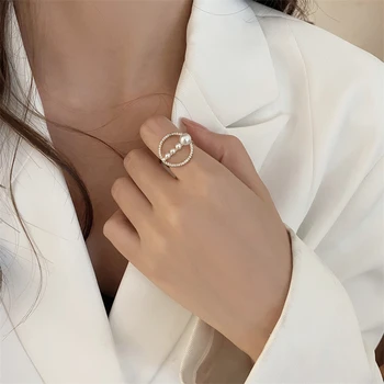 Elegantná Dáma Pearl Geometrické Otvorenie Krúžku Očarujúce Svadobné Zapojenie Crystal Krúžok Módne dámske Strany Šperky