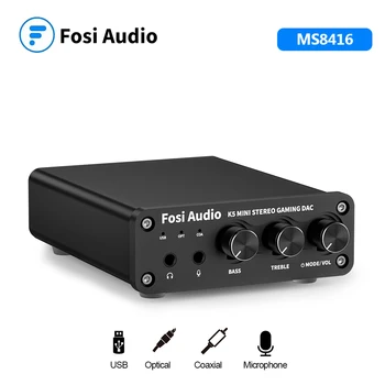 Fosi Audio K5 Mini Stereo Gaming DAC Slúchadlový Zosilňovač, Mikrofón S USB Audio Prevodník Basov, Výšok, pre Powered Speaker