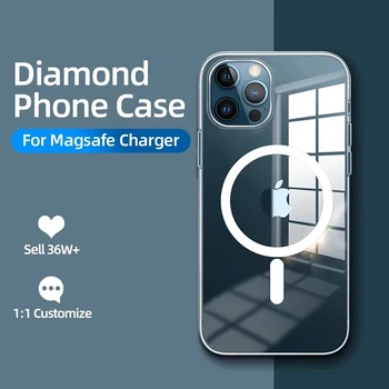 Transparentné Magnet Magnetické puzdro pre iPhone 13 12 Pro 11 Xs Max Xr Magsafing Podporu Bezdrôtového Nabíjania Kryt pre iPhone 13 Mini