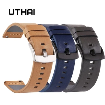 UTHAI Z26 pravej kože Watchbands 18 20 22 24 mm Pre Samsung Sledovať 46 mm 44 mm 42mm 40 mm, Popruh Pre Huawei Pozor Na moto360 II
