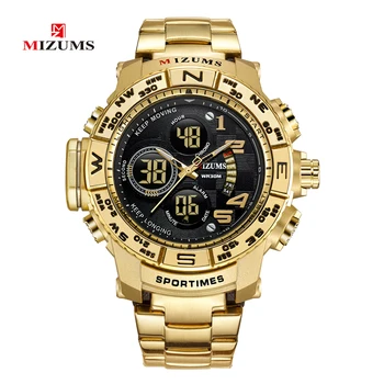 Luxusné Značky pánske Hodinky Muž Zlatý Ocele Kapela Bežné Quartz Hodinky Pre Mužov LED Digitálne Nepremokavé Športové náramkové hodinky Hodiny Muž