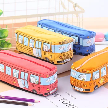 Kawaii Tvorivé Školský Autobus Dizajn Peračník Veľkú Kapacitu Cartoon Zvierat Plátno Ceruzka Taška Box Školské Potreby