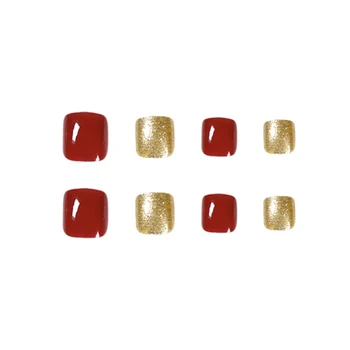GAM-BELLE 24Pcs Lete Red Gold Glitter Falošné Prst Nechty Luxusné francúzske Plný Odnímateľný Kryt Stlačte Na DIY Nechtov Manikúra Nástroj