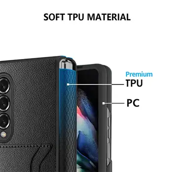 Plnú Ochranu Mäkké TPU Telefón puzdro pre Samsung Galaxy Z Zložiť 3 5G Kožené Liči Vzor Karty Sloty Záves Chránič Pevný Kryt