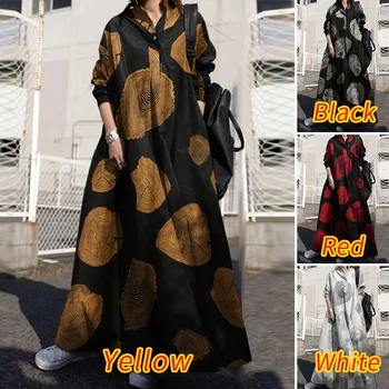 2021 Vintage Tlačidlo Tričko Oblečenie dámske na Jeseň Sundress Dlhý Rukáv Maxi Vestido Žena Bežné Bagyy Župan Femme