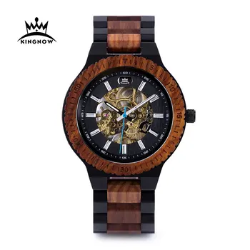 Kingnow Luxusné pánske Hodinky pre Mužov Mechanické Hodinky Muž 2020 Svetelný Mechanické Náramkové hodinky Drevené Automatické Človek Pozerať Mužov