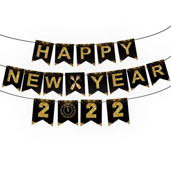 2022 Šťastný Nový Rok Party Balóny Nastaviť Dekorácie Photo Booth Rám Rekvizity Gold Black Banner Vianočné Ozdoby Navidad