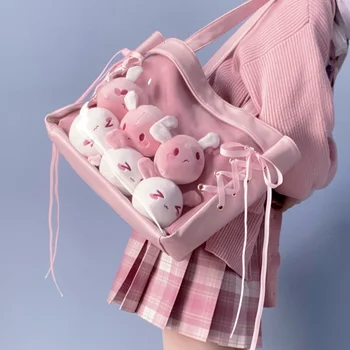 Xiuya Harajuku Kawaii Ita Taška 2021 Japonský JK Lolita Roztomilý Tašky cez Rameno Pre Ženy Mäkké Kožené Veľká Kapacita Plátno Tote Shopper