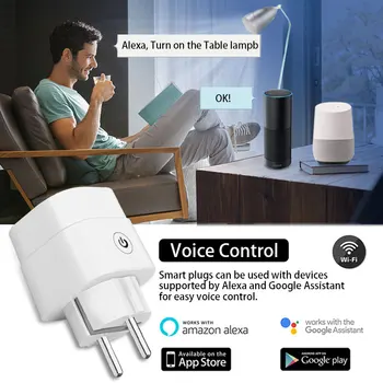 Smart Home Plug Wifi Pripojení Zásuvky S Časovač EÚ Adaptér Zásuvky Tuya 16A Napájania, Monitor Funguje S Alexa Asistent Google