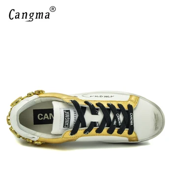 CANGMA Luxusné Značky Pôvodné Zlato Biele Vintage Mužov Tenisky Diamond Basy, Krištáľovo Male Vintage Topánky