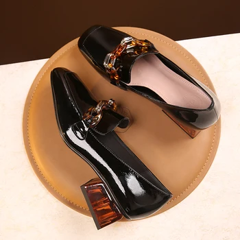 Dámske originálne kožené crystal päty čerpadlá reťazca dekorácie OL štýl žena pohodlné podpätky vysoko kvalitnú obuv pre ženy predaj