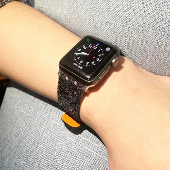 Kožené hodinky remienok pre Apple Hodinky Kapela 38 mm 40 mm 41mm Ženy watchband 42mm 44 mm Skutočné ShinyGlitter iWatch Series 7 6 5 4 3 2