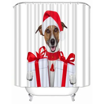 Musife Vlastné Vianočné psa Sprchový Záves Nepremokavé Polyesterové Tkaniny, Kúpeľňa S Háčikmi DIY Domova