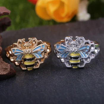 Roztomilý Hmyzu Bee Prstene Pre Ženy, Dievča, Luxusné Duté Z Plástu, Striebra, Zlata Farba Prst Krúžky Strana Šperky Darček