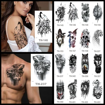 Dočasné Tetovanie Nálepky Black Veľké Veľkosti Lebky Lev, Tiger, Leopard Vlk Body Art Tattoo Módne Muži Ženy Hrudníka Arm Tattoo Dievča