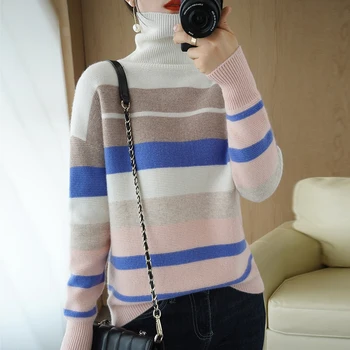 2020 jeseň a v zime nový high-krku prekladané vlnený sveter ženy voľné cashmere sveter klesnutie pletený sveter sveter