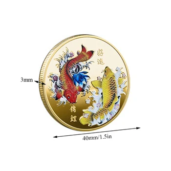 1PC Čínskeho Fu Koi Pamätné Mince veľa Šťastia Vám Kapor Medaila Zlaté A Strieborné Mince Razené Metal Craft Odznak Darček