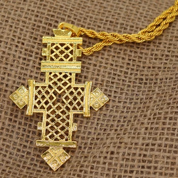 Africké cross prívesok 24k zlata farba Etiópskej žena Prechádza Prívesok náhrdelník trend šperky s Twist reťazca