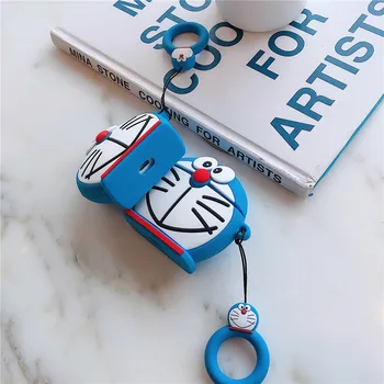 3D animovaný krásne Doraemon Silikónové puzdro Pre Apple Airpods 1 2 klasické roztomilý Doraemon Krúžok ozdobná šnúrka na uniforme Zavesiť Slučka, ochranný Kryt