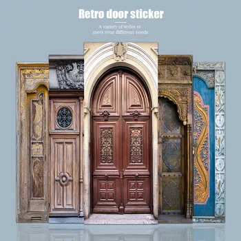 2ks/set Retro Simulácia Drevené Dvere DIY Dvere Art Nástenné Samolepky Obývacej Izby, Spálne, Chodby, Decoraion Peel & Stick Tapety