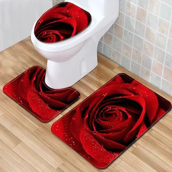 Valentína Red Rose Bath Mat Bathmate Proti Sklzu Kúpeľňa Koberce 3D Wc Mat Tlač Rohožky Koberec Toillete Kryt Sedadla