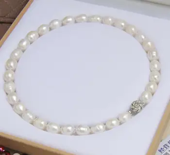 Skutočné 11-13MM Prírodná Ryža, Biele akoya umelo pestované perly náhrdelník 18