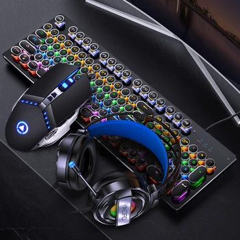Tri-dielna sada mechanické klávesnice, myši a headset s tromi rôznymi os farby, herné punk drôtovú klávesnicu a myš