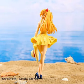 EVA Asuka Langley Soryu Anime Akcie Obrázok Modelu Skutočnú SEGA Žltá Letné Šaty Slamený Klobúk Zberateľská Figúrka PVC Socha